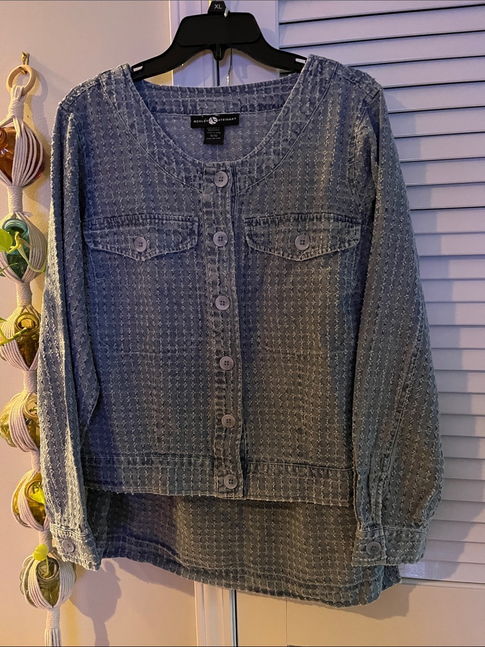 Ashley Stewart Light Blue Button-Front Textured Jacket